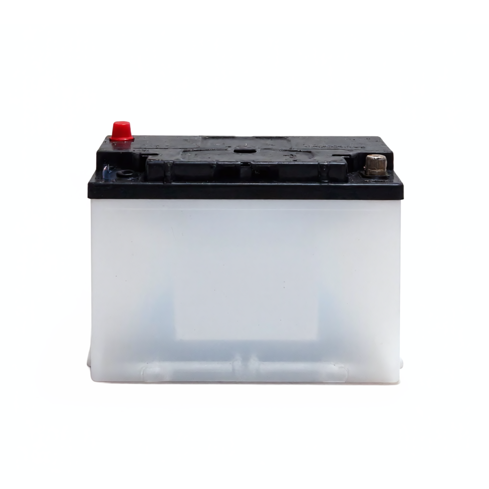 Car Battery with Top Terminals White Base Black Cover Isolated on Transparent Background Clipping Path png