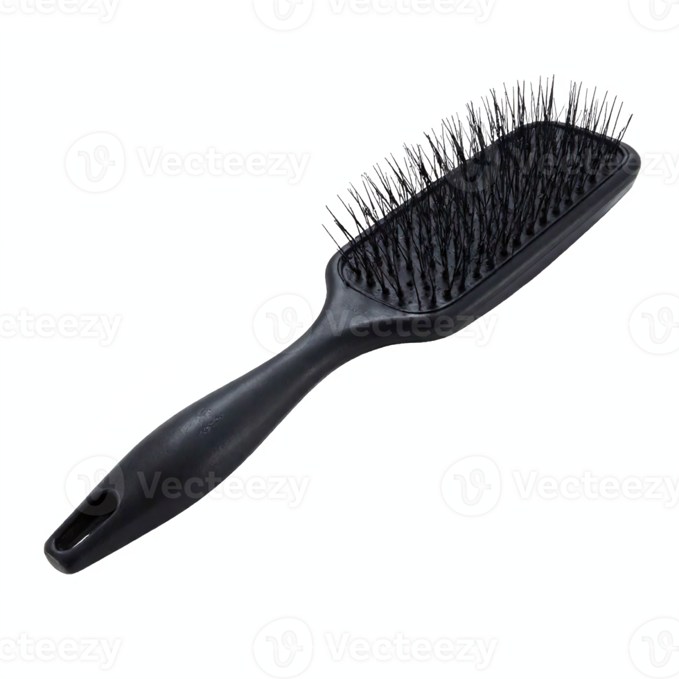 Black Hairbrush with Plastic Handle and Bristles on Transparent Background Clipping Path png