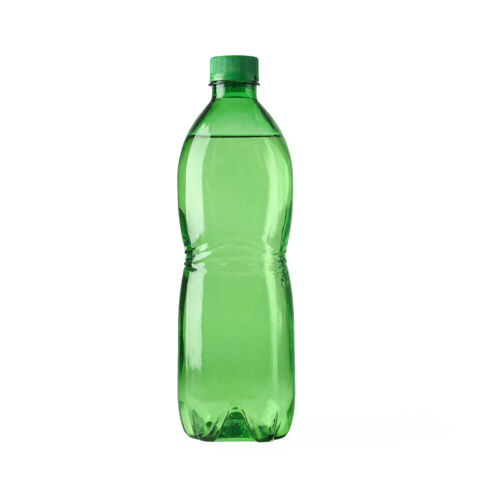 Green Plastic Bottle with Cap Filled with Water Transparent Background Clipping Path Included png