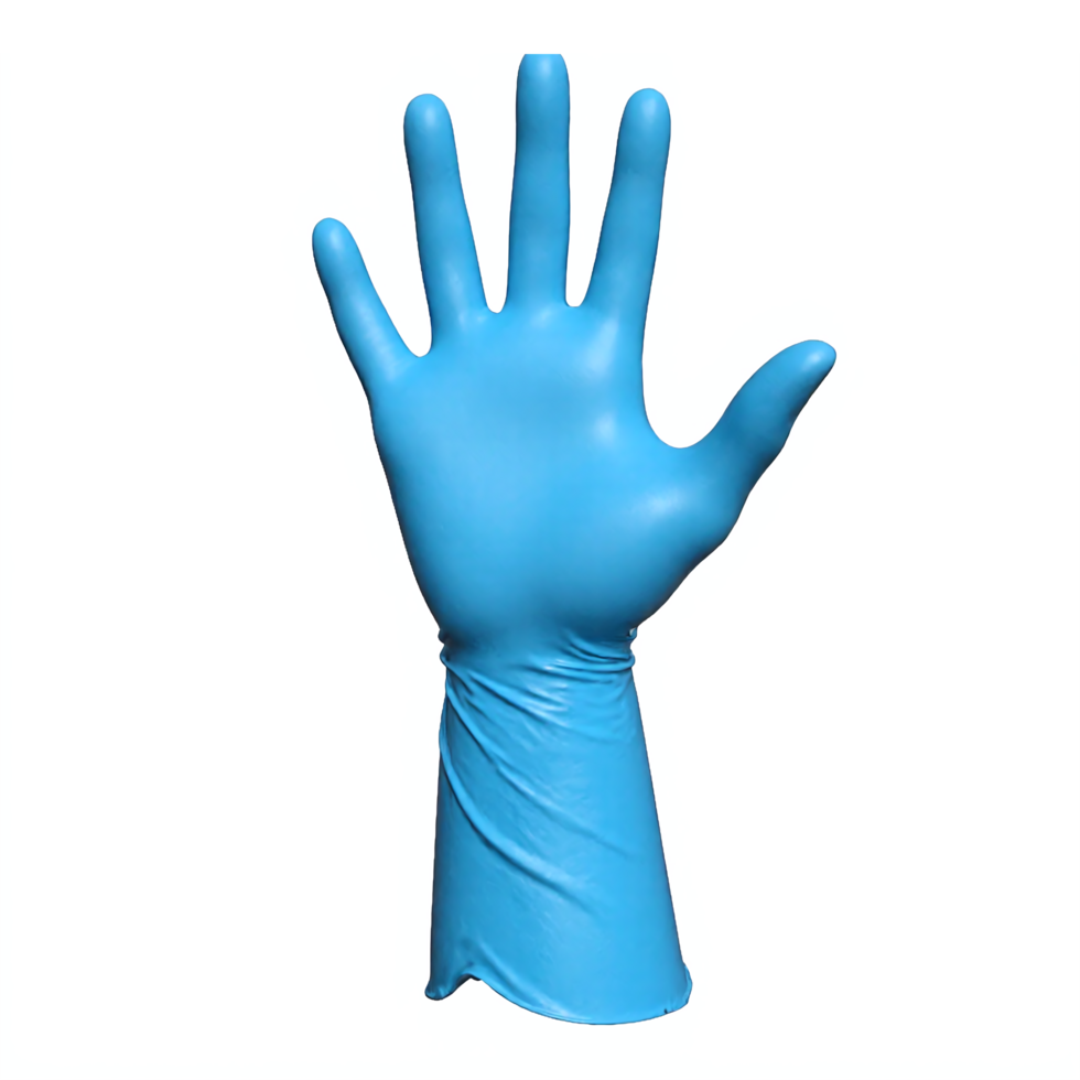 Blue Latex Glove Raised Hand with Transparent Background Clipping Path Medical Protective Glove png