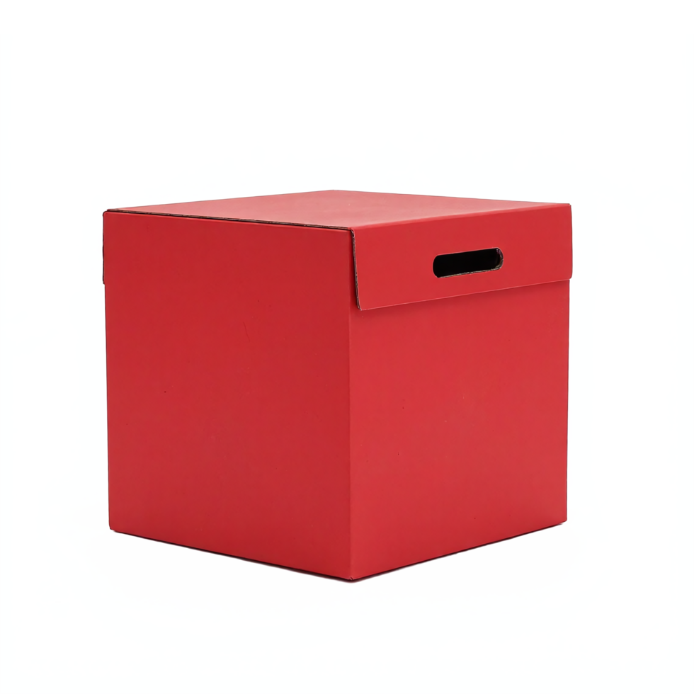 Red Cardboard Storage Box with Lid and Handle Cutout for Organization Transparent Background png