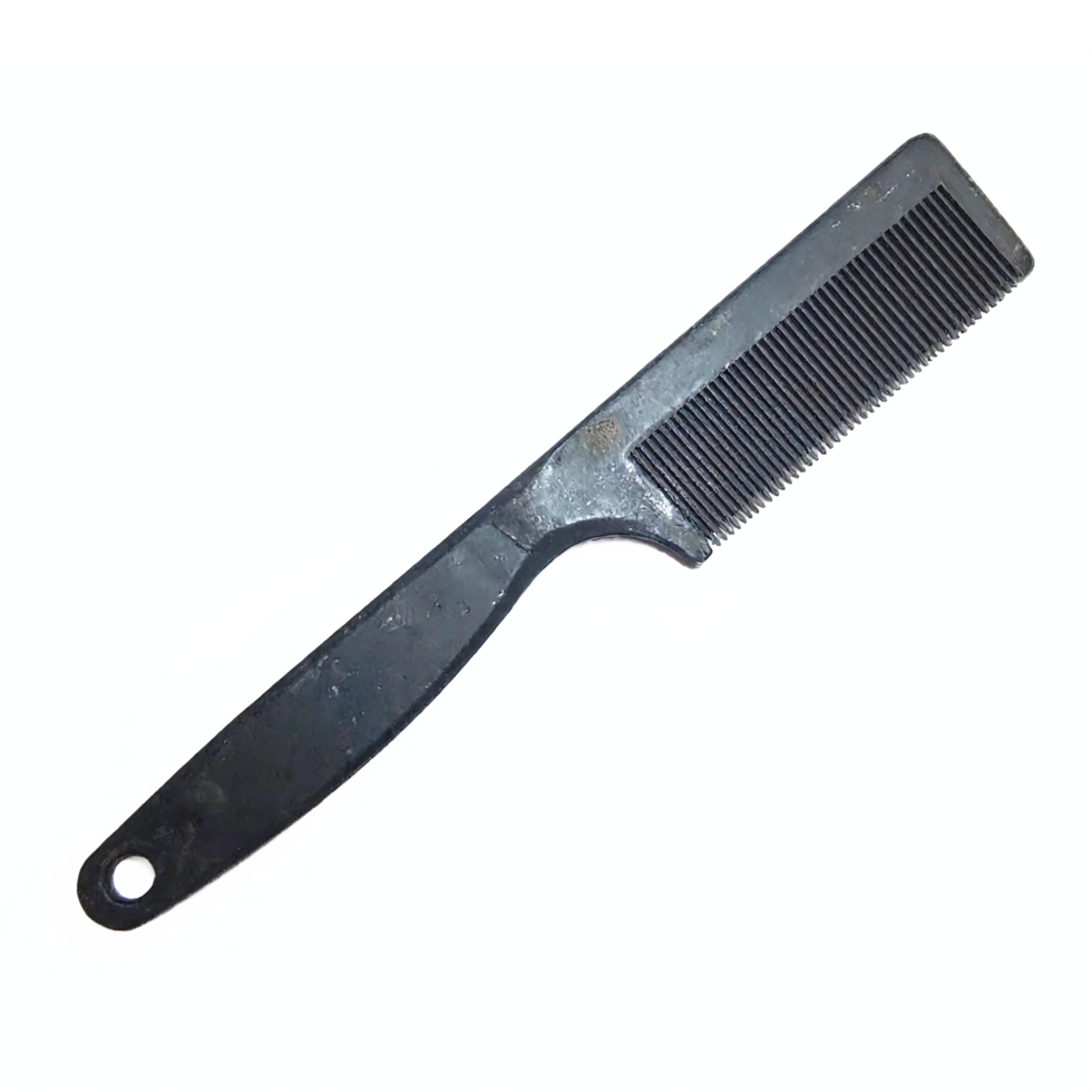 Black Hair Comb with Handle and Fine Teeth on Transparent Background Clipping Path Included png