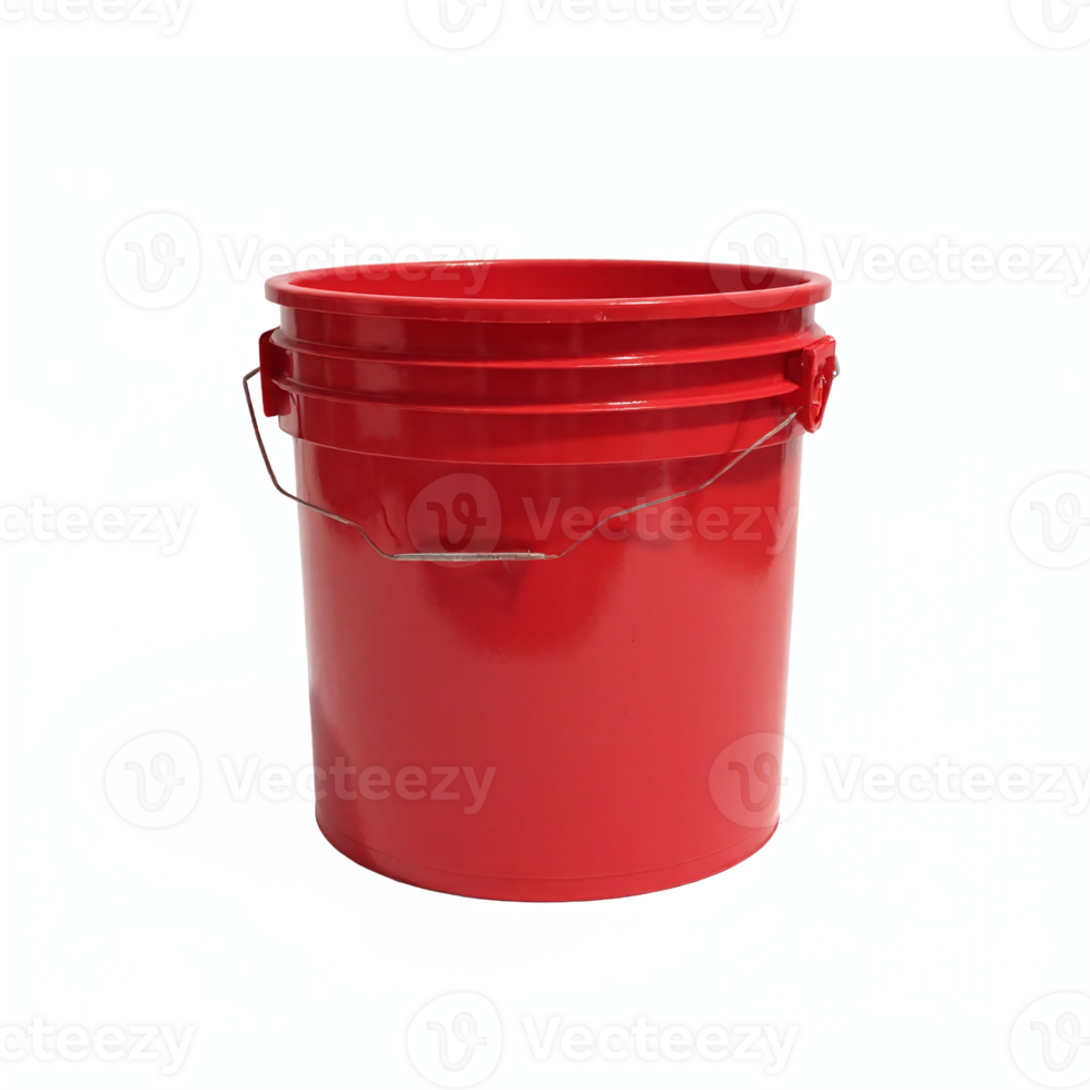 Red Plastic Bucket with Metal Handle for Carrying Liquids Transparent Background Clipping Path png