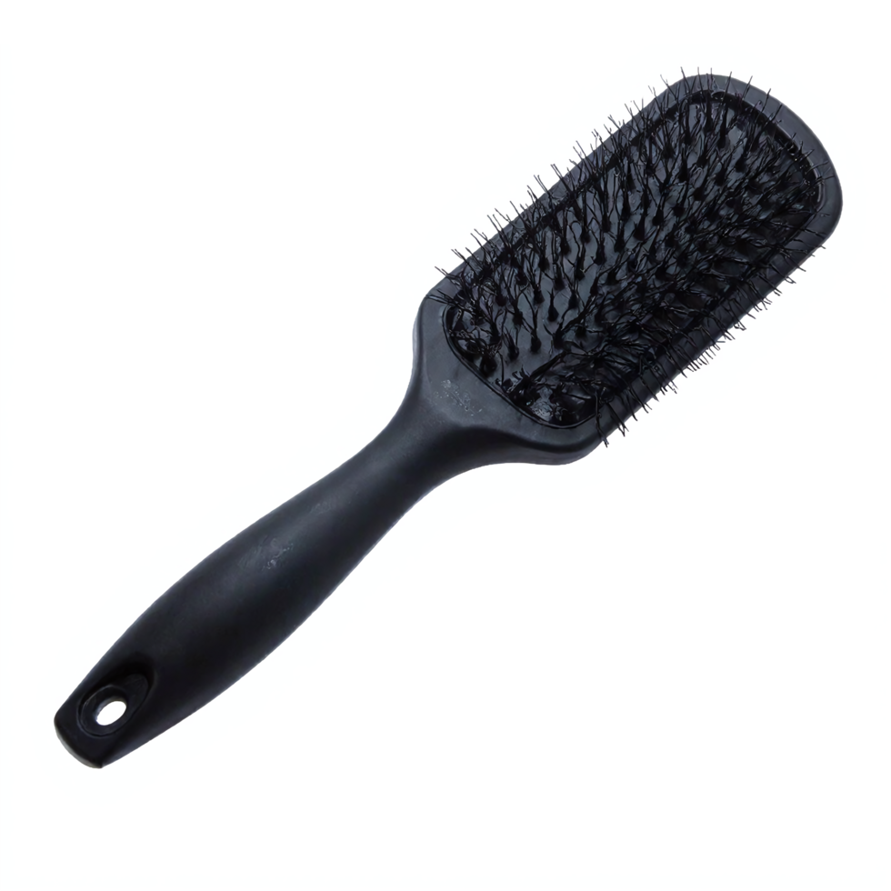 Black Hairbrush with Plastic Handle and Bristles with No Background Transparent Clipping Path png
