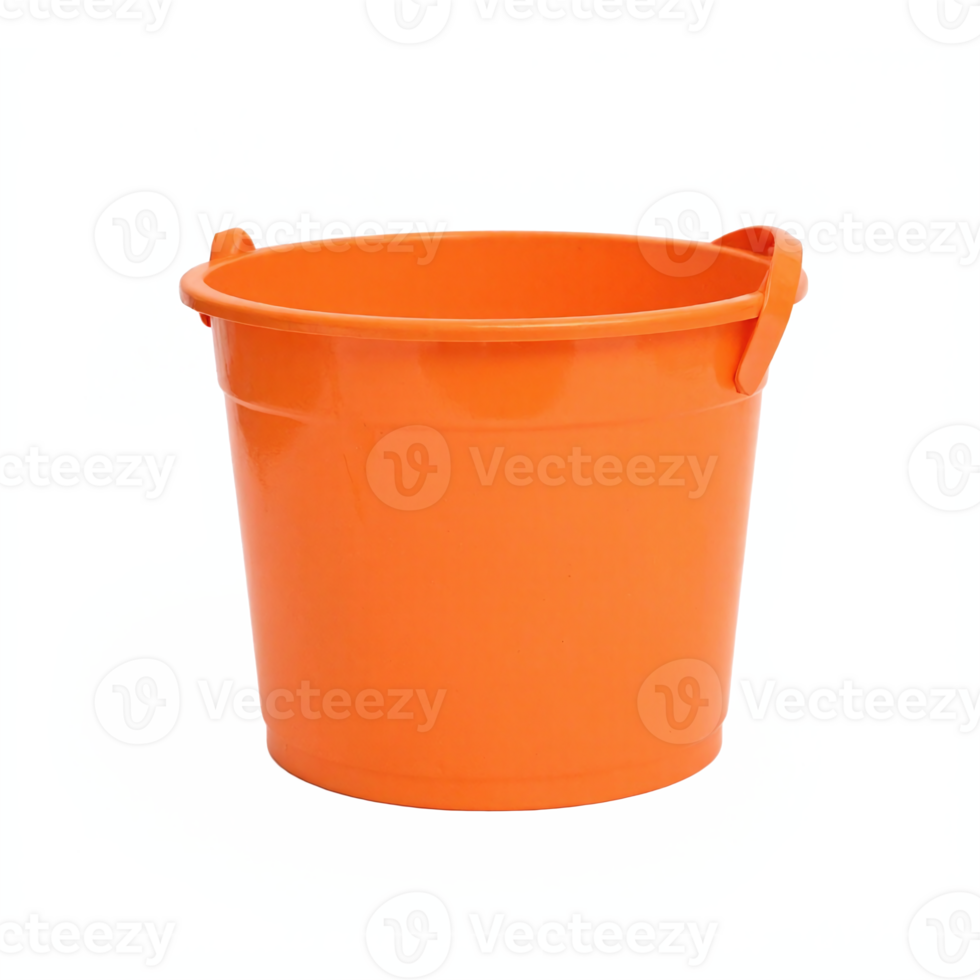 Bright Orange Plastic Bucket with Handles Isolated on White Background Transparent Clipping Path png