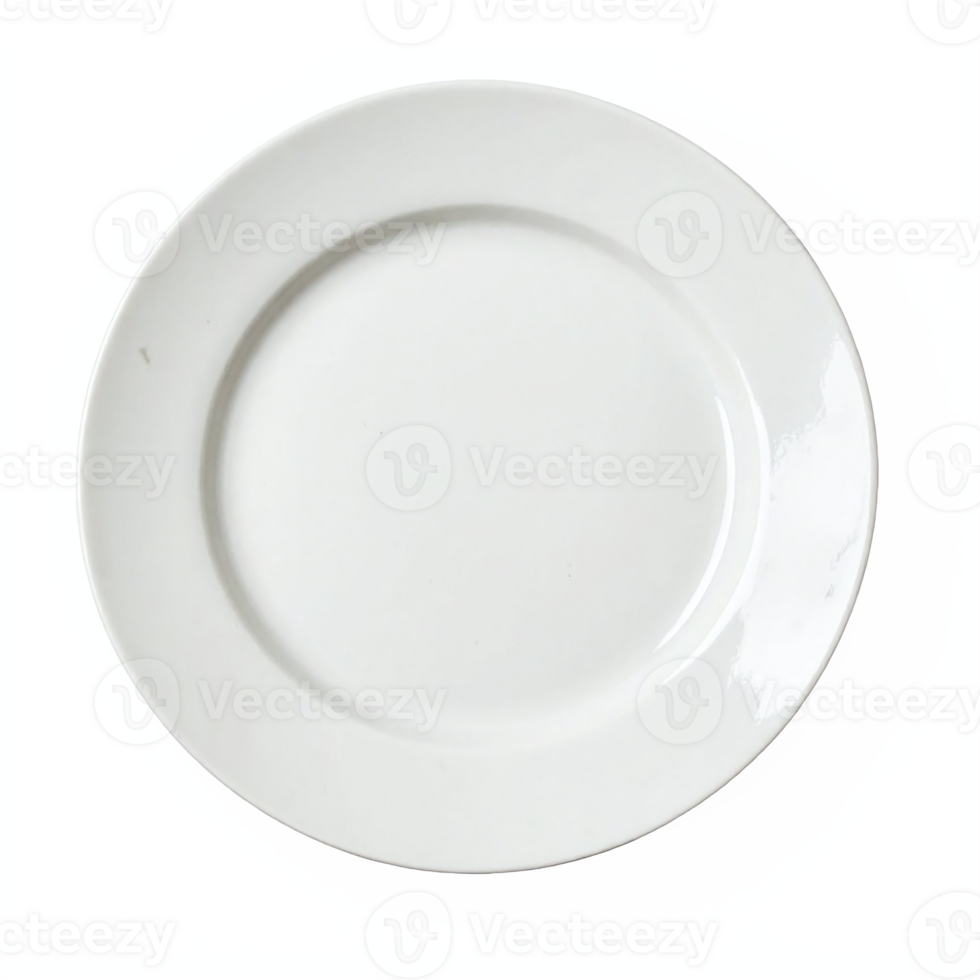 White Ceramic Dinner Plate Round Tableware Dishware with Transparent Background Clipping Path png