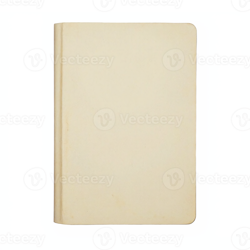 Blank beige hardcover book with rounded corners on white background transparent clipping path png