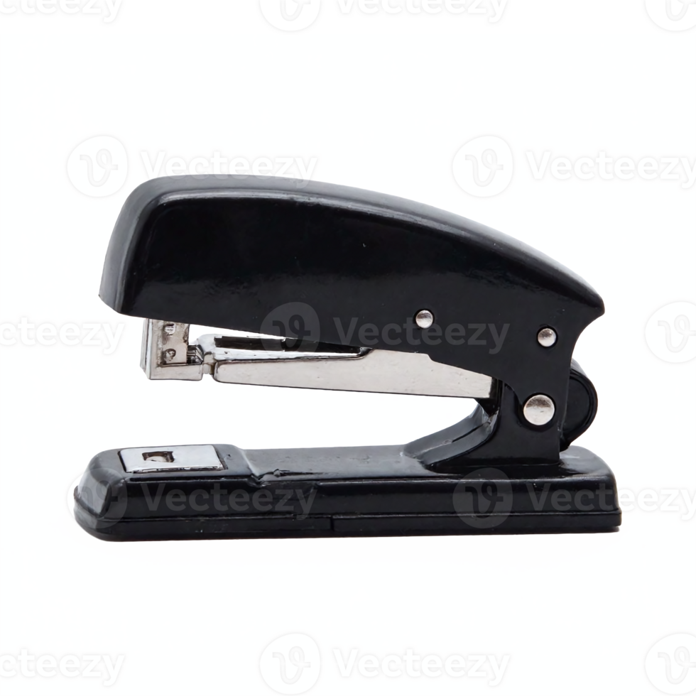 Black Stapler Office Desk Tool with Metal Stapling Mechanism on Transparent Background png