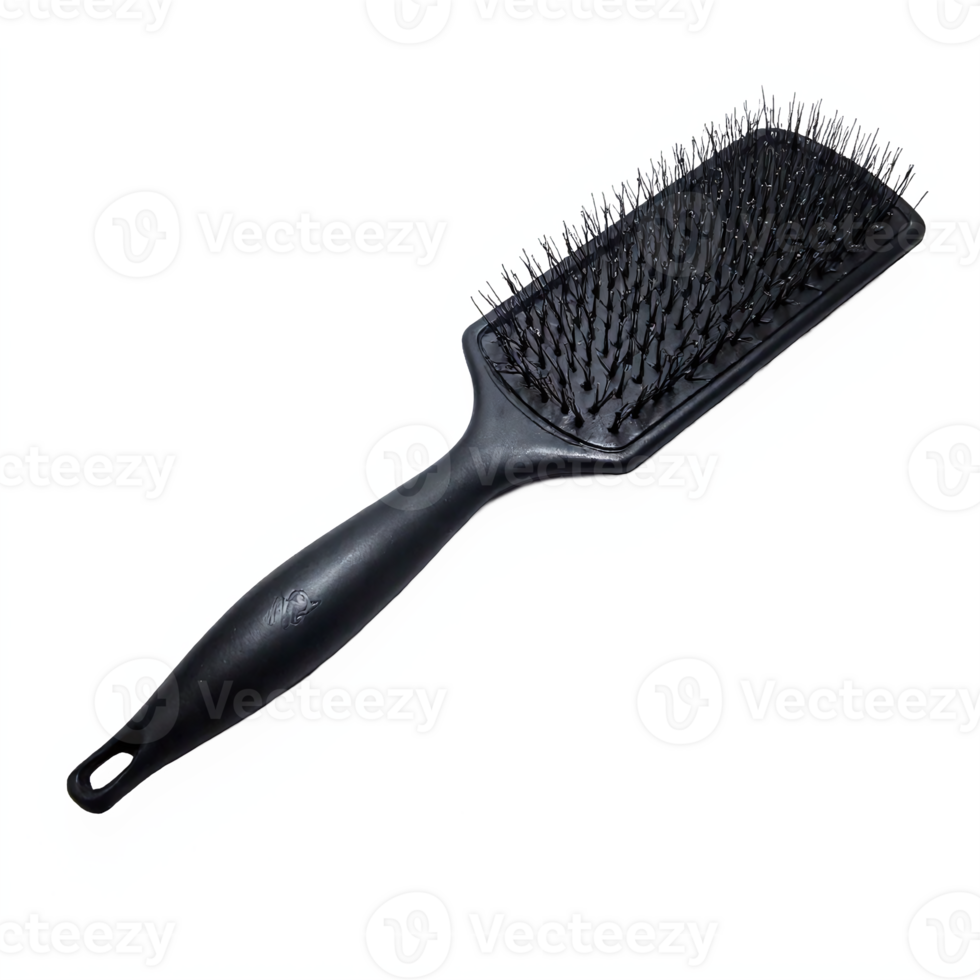 Black Hairbrush with Plastic Bristles and Handle Hair Detangling Tool Transparent Background png