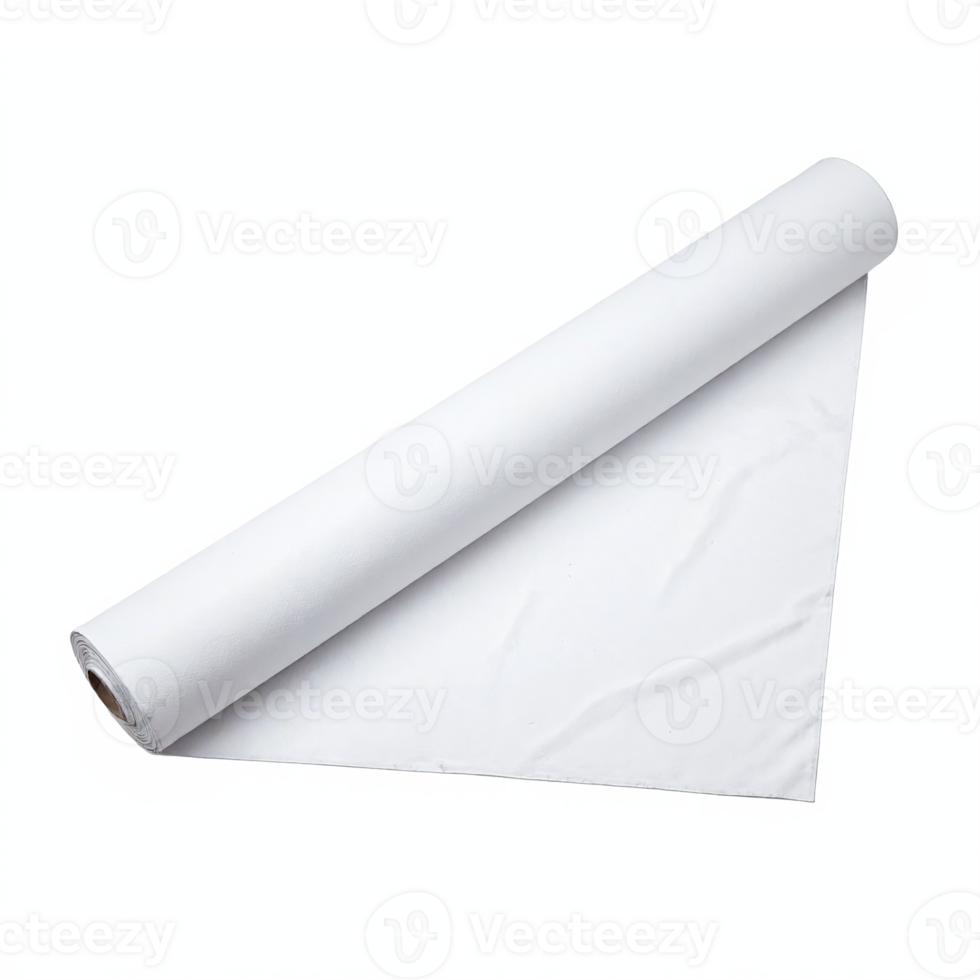 White Fabric Roll Unrolled Textile Sheet Material Closeup on Transparent Background with Clipping Path png