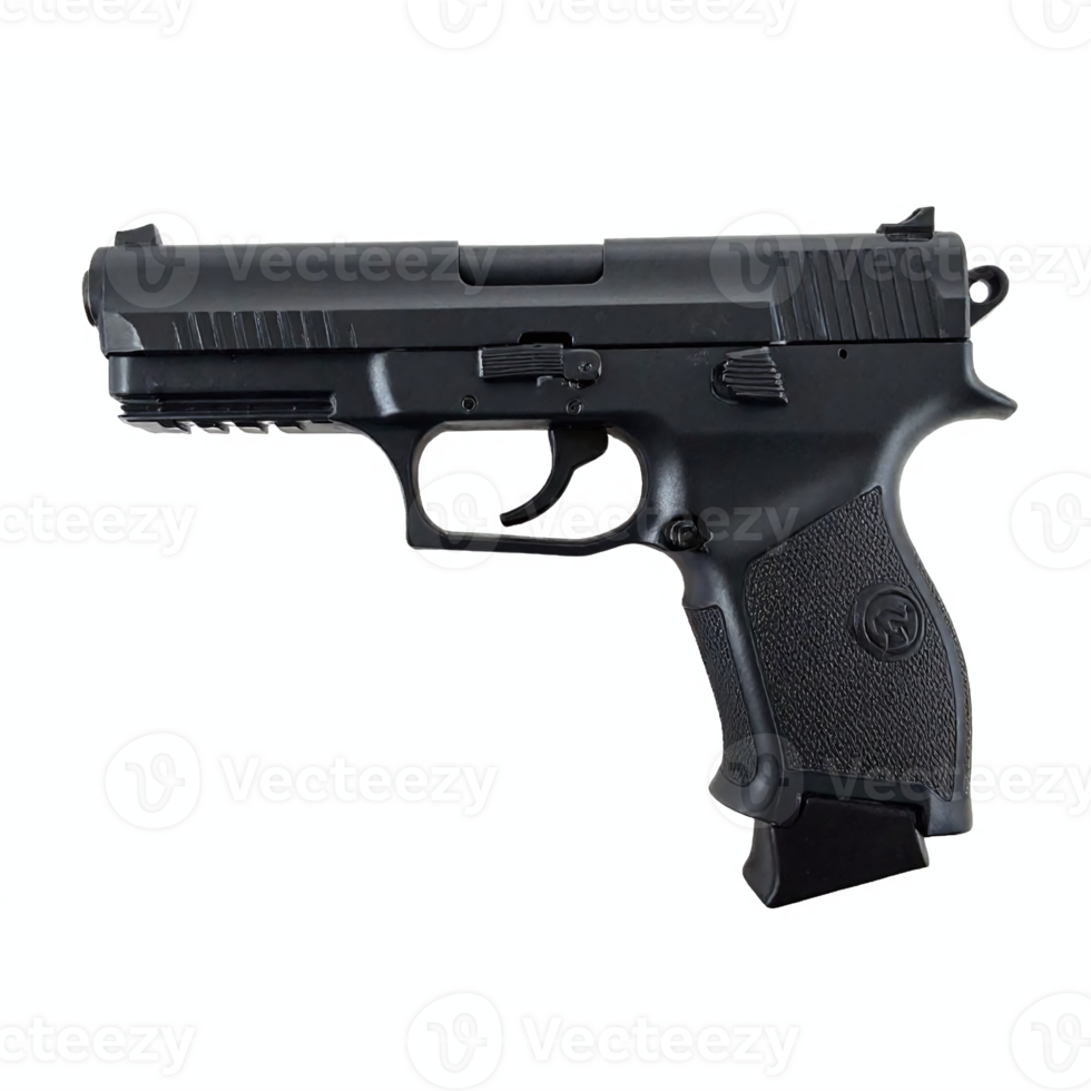 Black Semi Automatic Pistol Side View Isolated on Transparent Background with Clipping Path png