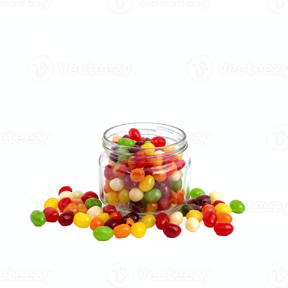 Colorful Jelly Beans in Glass Jar with Transparent Background Clipping Path png