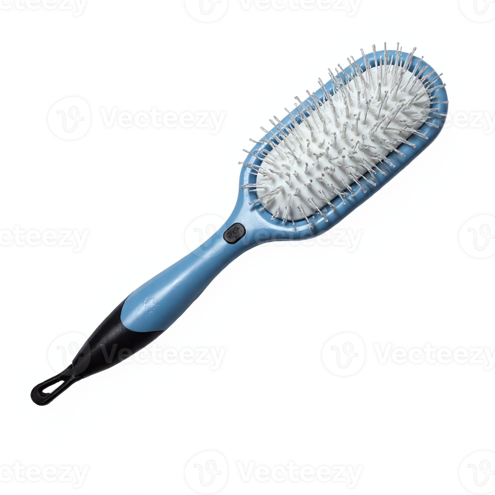 Blue Hair Brush with Plastic Handle Metal Bristles and Cushion Base on Transparent Background png