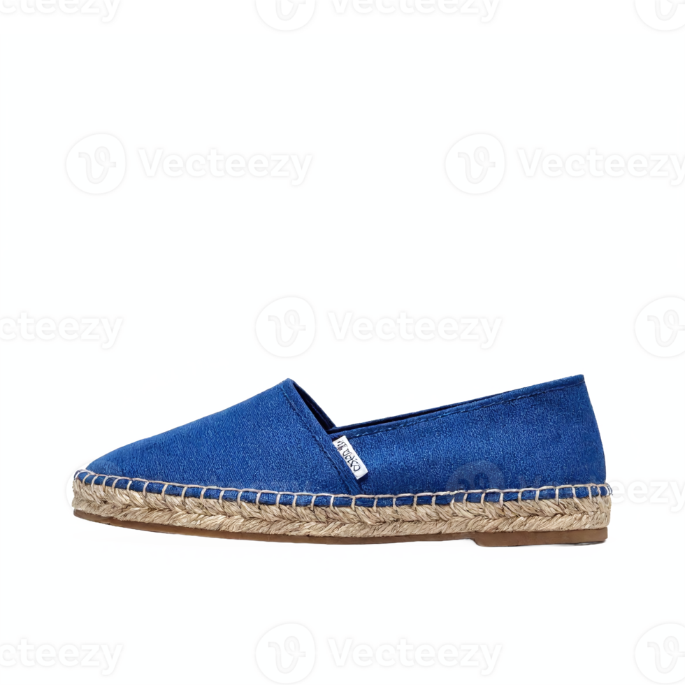 Blue Espadrille Shoe with Woven Jute Sole Casual Slip On Lightweight Comfortable Transparent Background png