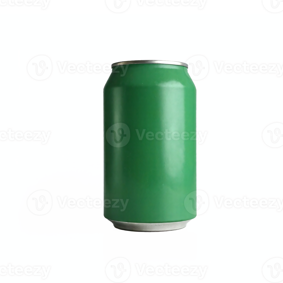 Green Aluminium Beverage Can with Silver Top and Bottom on Transparent Background Clipping Path png