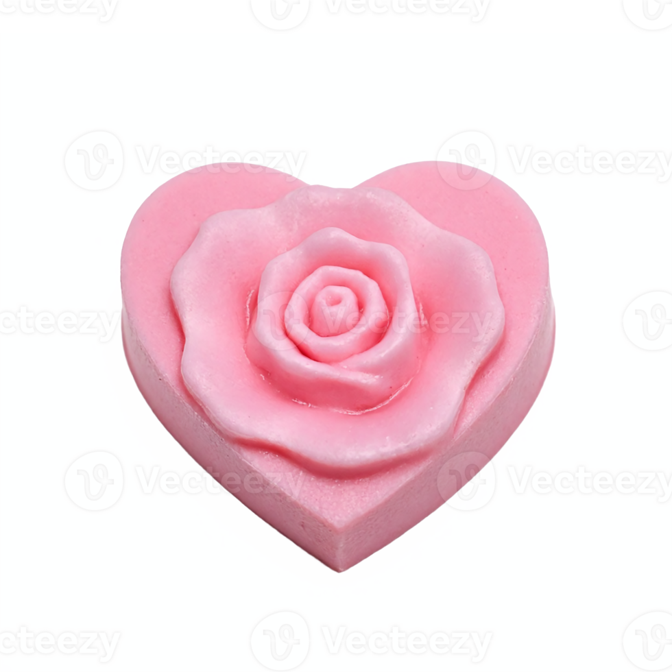 Pink Heart Shaped Soap with Detailed Rose Design on Transparent Background Clipping Path png