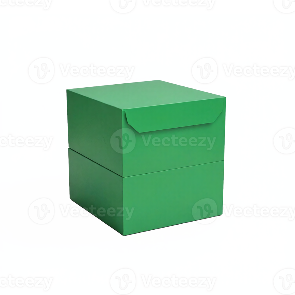 Green cardboard gift box with lid closed isolated on transparent background clipping path png