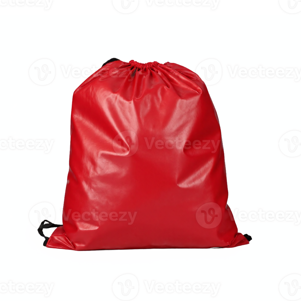 Red Drawstring Backpack Bag with Shiny Material and Transparent Background Clipping Path png
