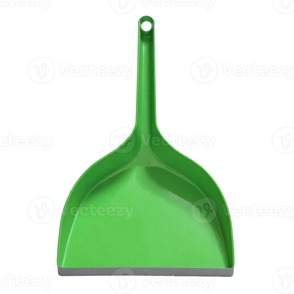 Green Plastic Dustpan Cleaning Tool with Handle on Transparent Background Clipping Path png