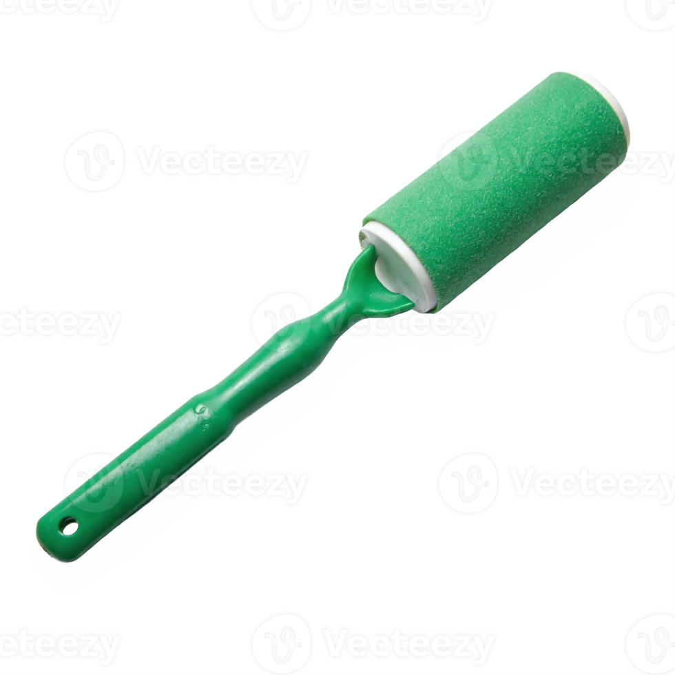 Green Lint Roller with Plastic Handle on Transparent Background Clipping Path Cleaning Tool png