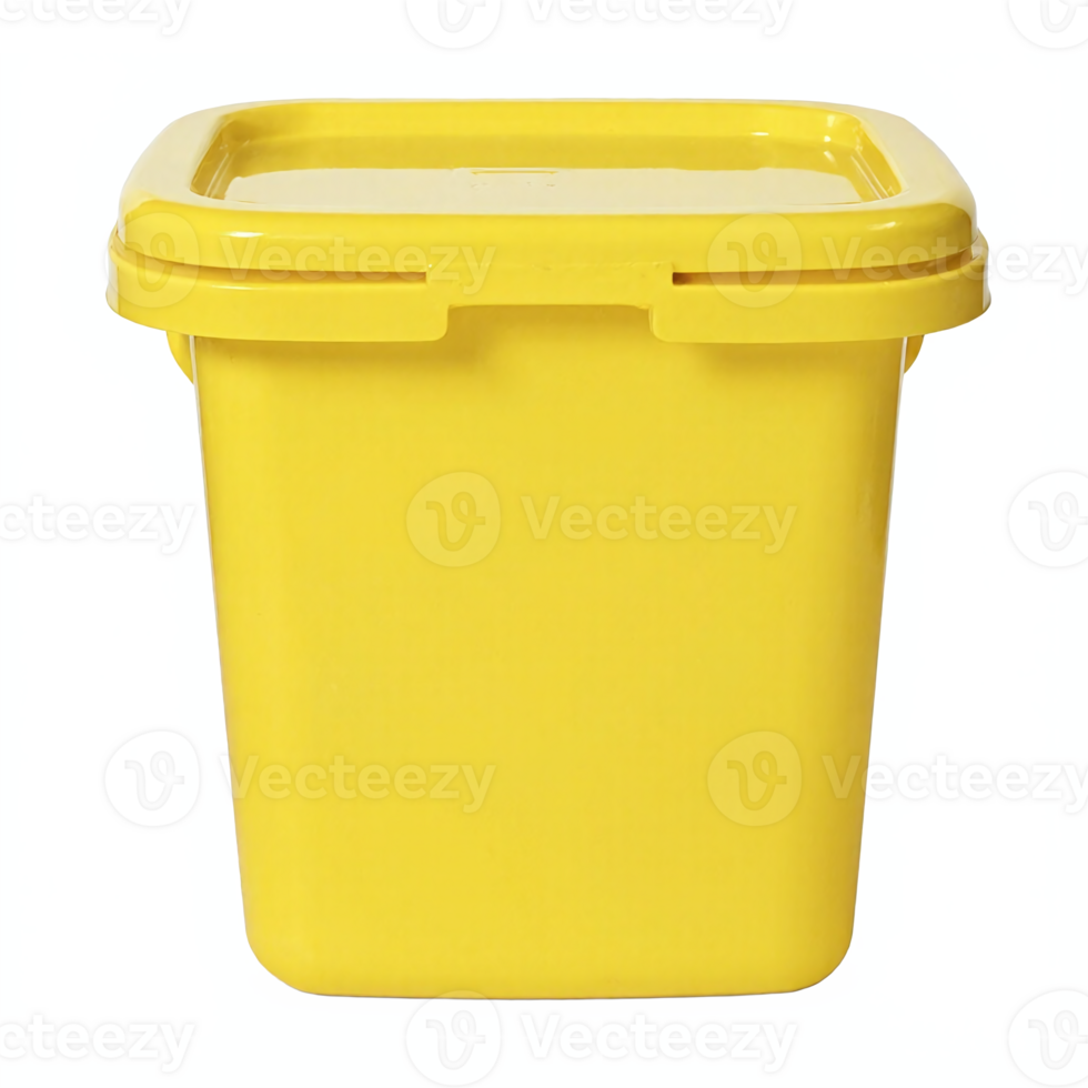 Yellow Plastic Storage Container with Lid Square Shape Transparent Background Clipping Path png
