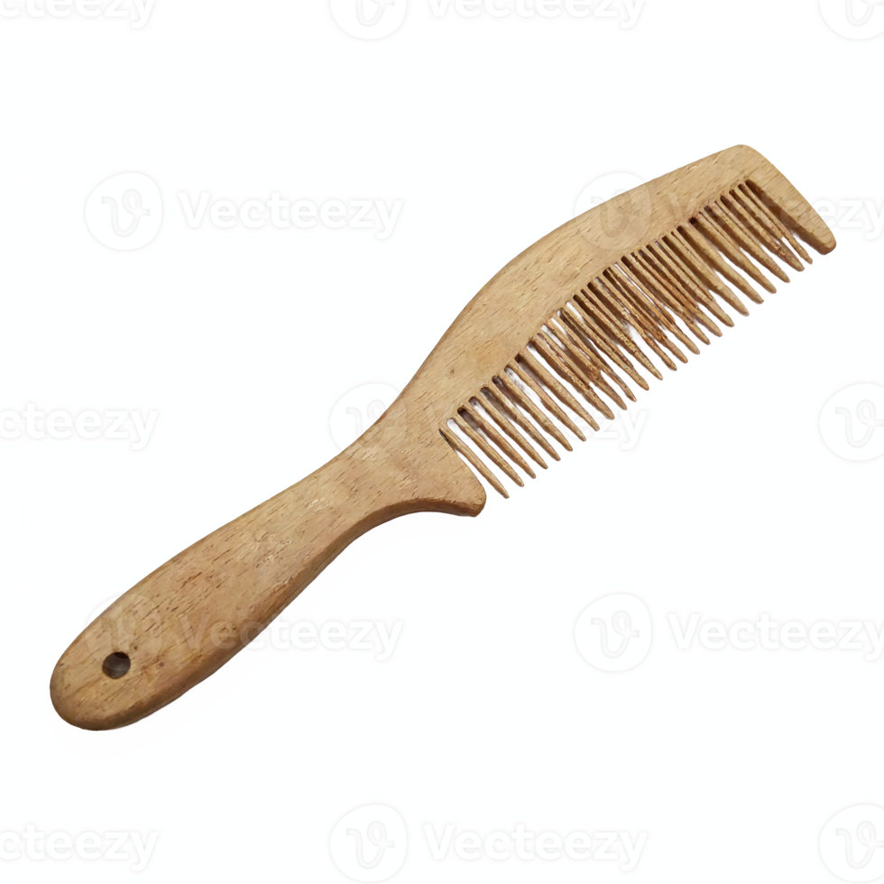 Wooden Hair Comb with Fine Teeth Handheld Grooming Tool Transparent Background Clipping Path png
