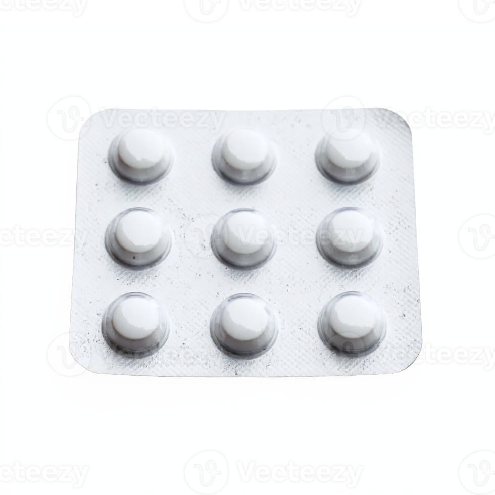 Blister Pack of White Round Pills Medical Tablets Transparent Background Clipping Path png