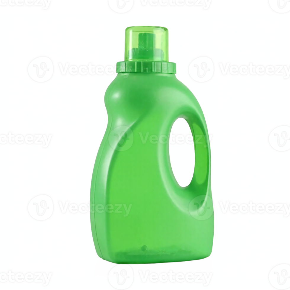 Green Plastic Detergent Bottle with Handle and Cap Transparent Background Clipping Path png