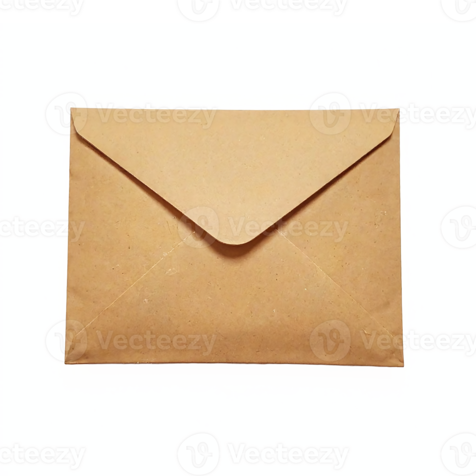 Brown Paper Envelope with Flap Closed on Blue Background Transparent Clipping Path png