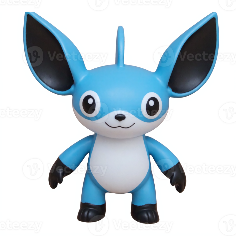 Blue Cartoon Creature with Large Ears Happy Expression Standing Transparent Background Clipping Path png