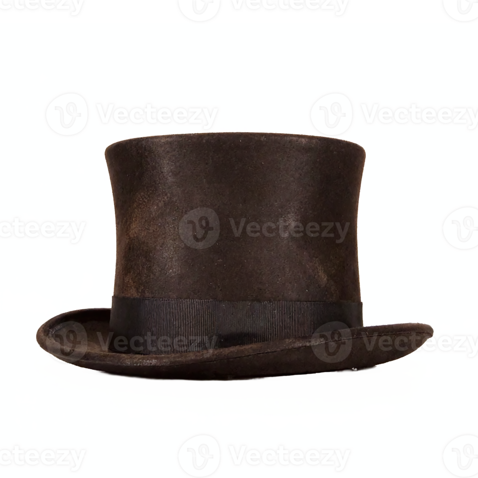 Vintage Brown Top Hat with Black Ribbon Band on Transparent Background Clipping Path png