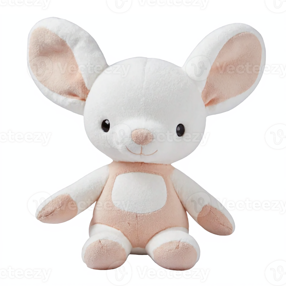 Cute Stuffed White Mouse Plush Toy With Large Ears Soft Fabric Body Transparent Background png