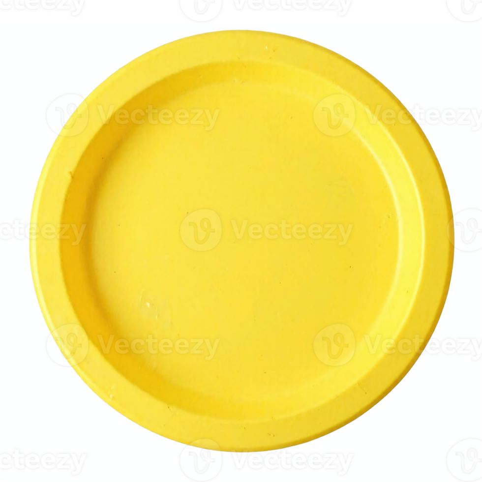 Yellow Round Plate Isolated on Transparent Background Clipping Path Flat Dinnerware png