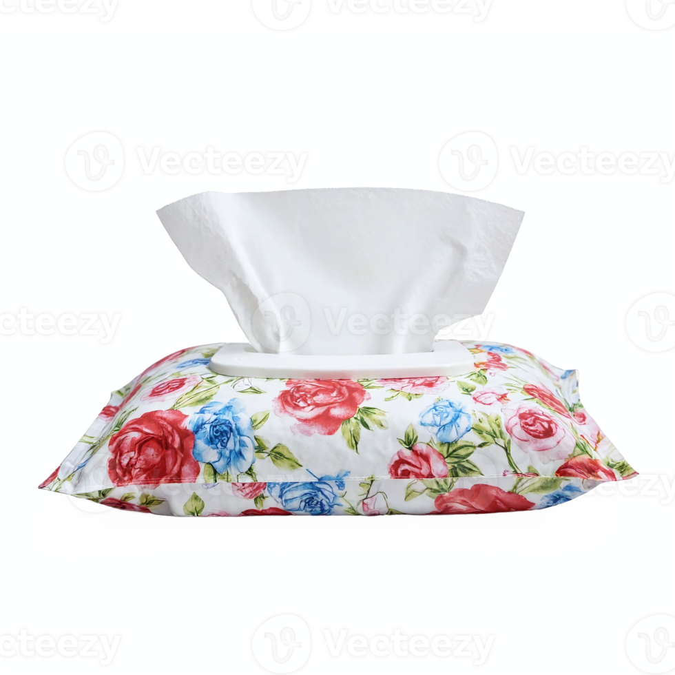 Floral Pattern Tissue Box Cover with White Soft Facial Tissue on Transparent Background png