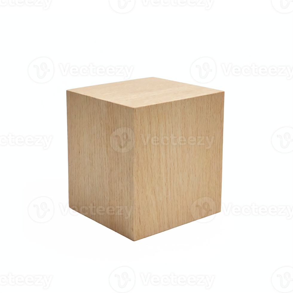Natural Light Wood Cube Solid Block with Transparent Background Clipping Path png