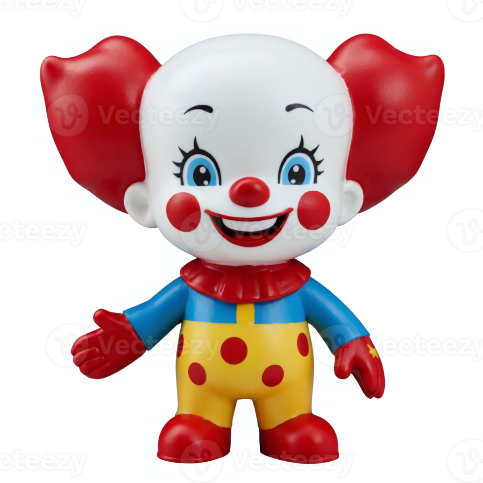 Cute Smiling Red Nose Clown Doll with Polka Dot Pants and Red Hair on Transparent Background png