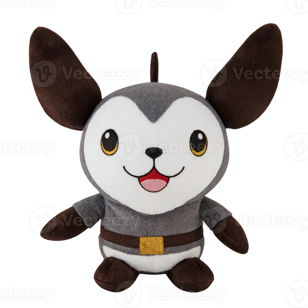 Cute Cartoon Puppy Plush Toy with Big Ears Smiling and Sitting on Transparent Background png