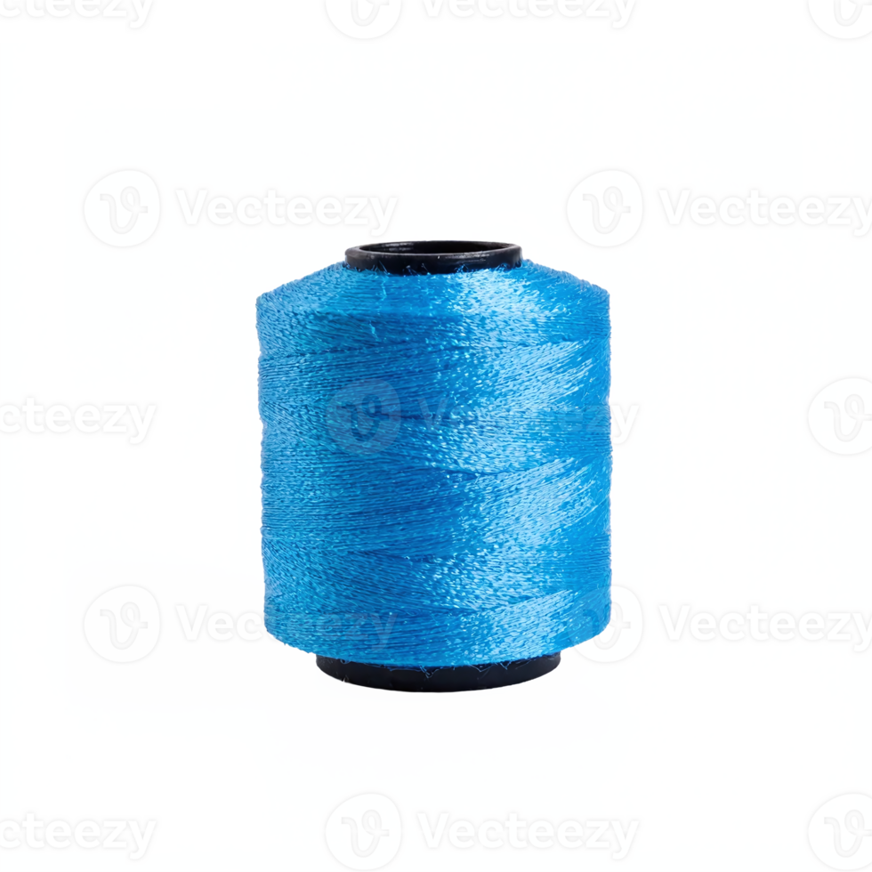 Blue Sewing Thread Spool with Shiny Fibers Isolated on Transparent Background Clipping Path png