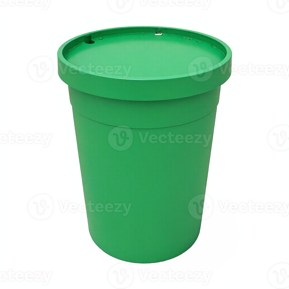 Green Plastic Bucket with Lid Container Isolated on Transparent Background with Clipping Path png