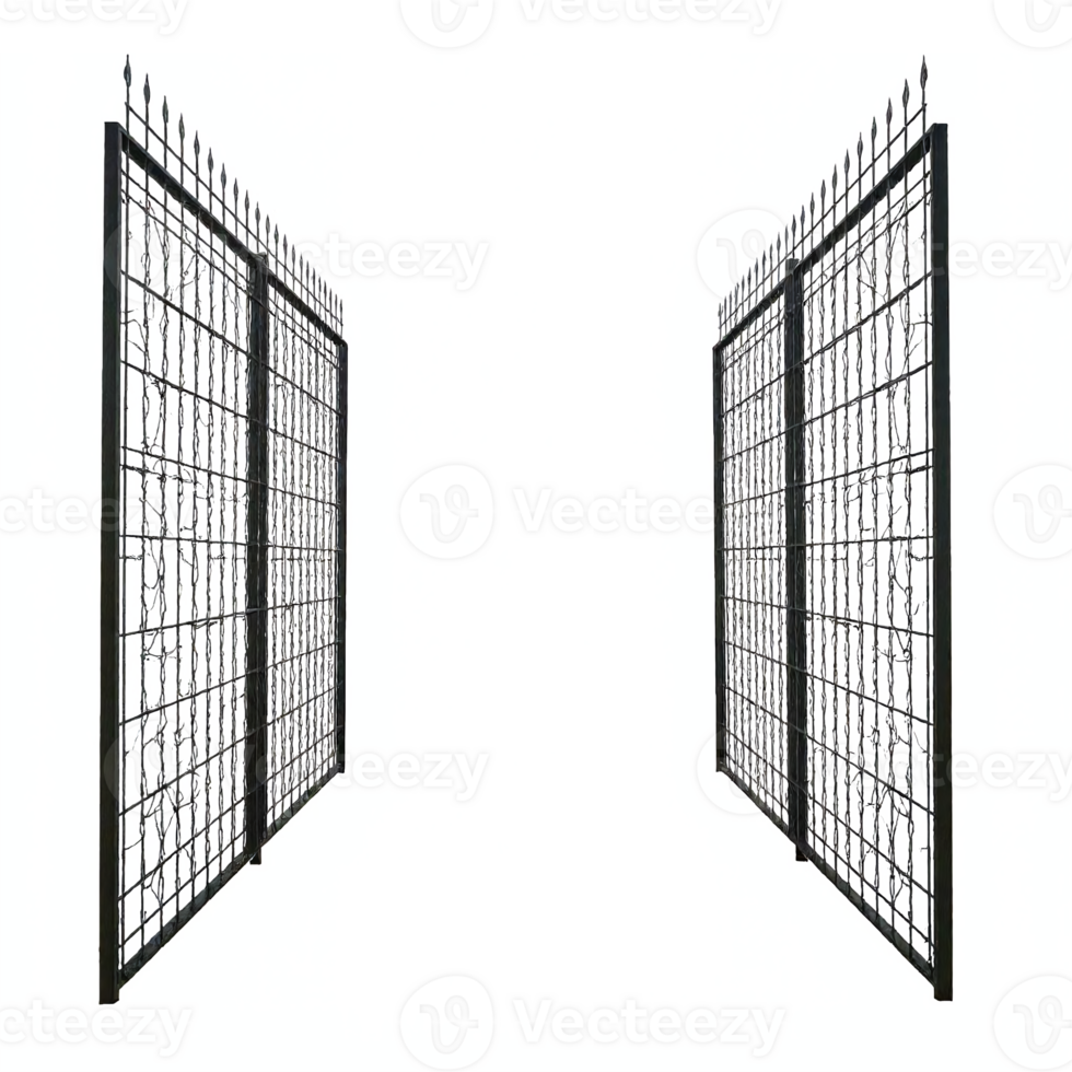 Open Black Iron Gate With Spikes Decorative Fence Metal Transparent Background Clipping Path png