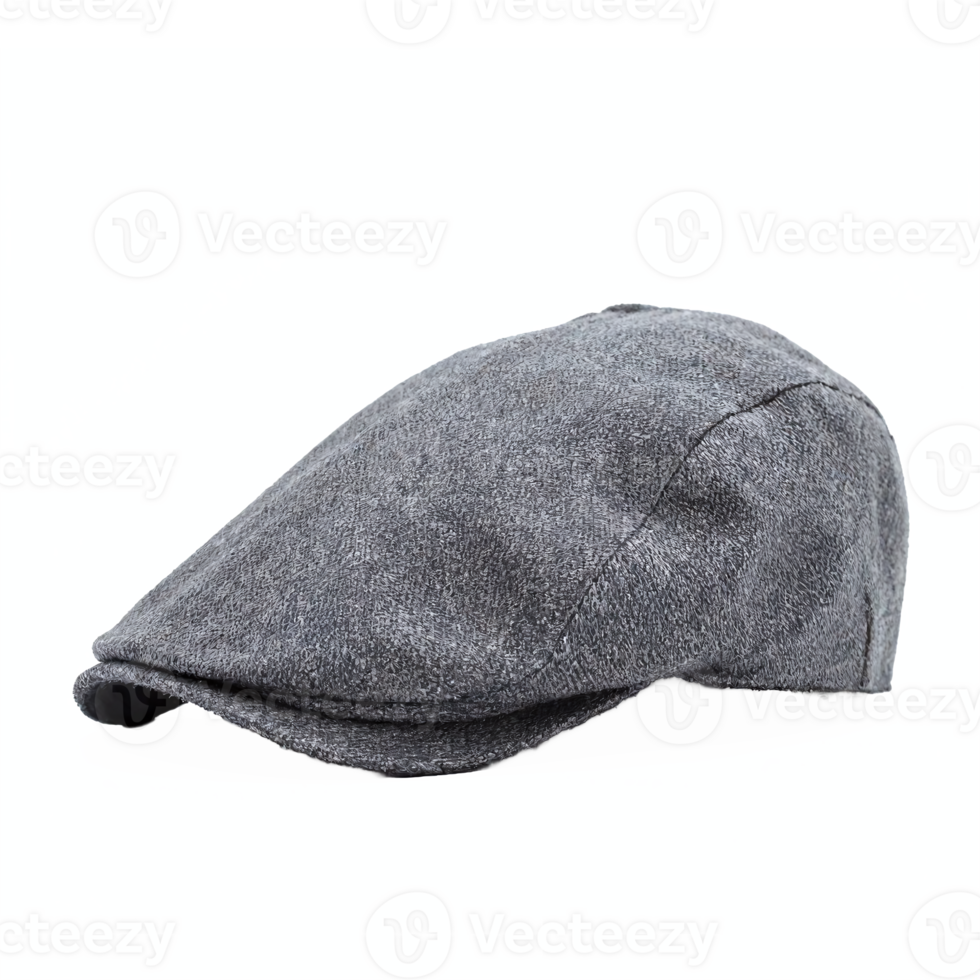 Gray Flat Cap with Classic Style and Fabric Texture on Transparent Background png
