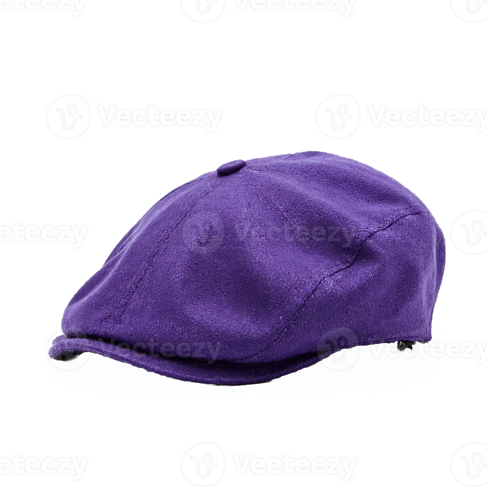 Classic Flat Cap Purple Wool Hat with Button Top Design Transparent Background png