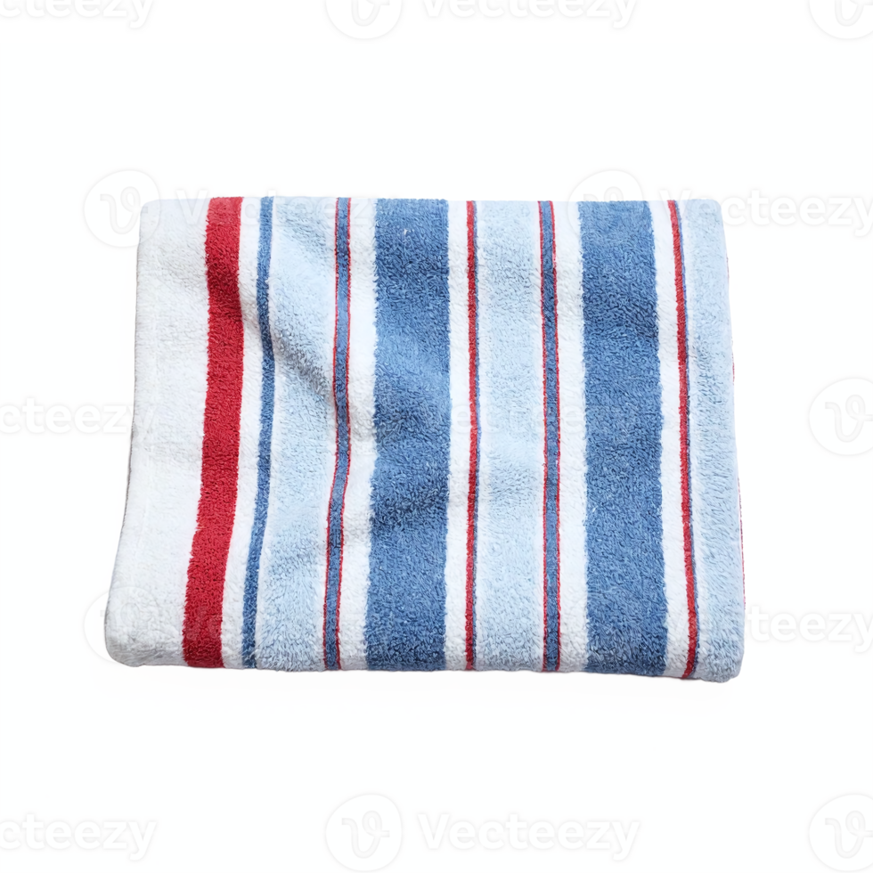 Folded Bath Towel with Red Blue White Stripes on Transparent Background with Clipping Path png