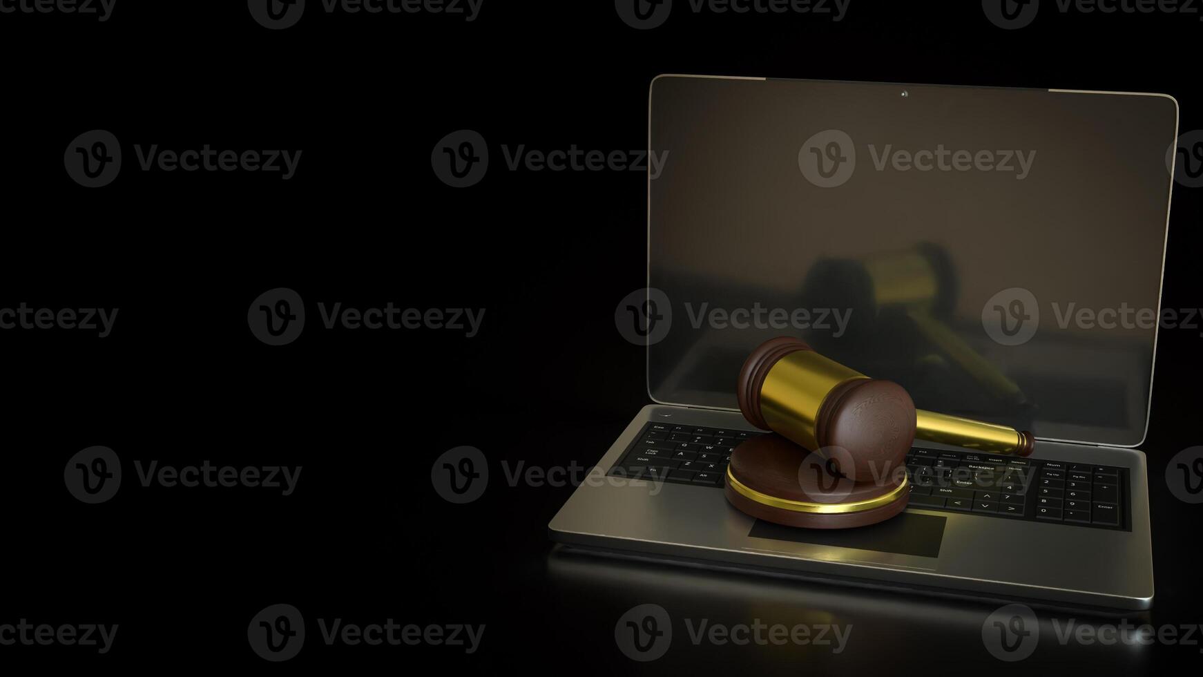 The Hammer Law on Laptop for Technology concept 3d Rendering. photo