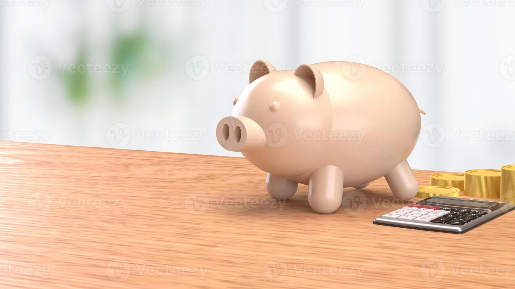Piggy bank and coins for earn or Business concept 3 d Rendering. photo