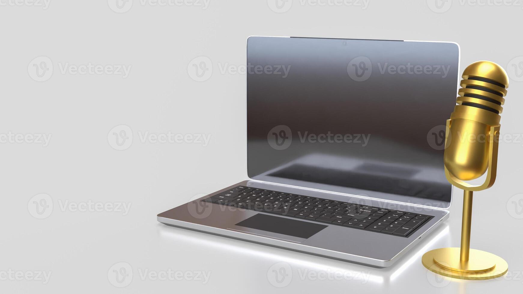The Laptop and microphone for Pod cast or social media 3d render. photo