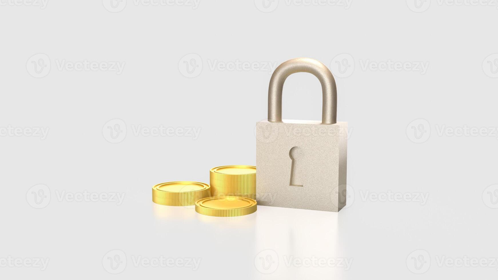 The Lock and coins for Security concept 3d Rendering. photo
