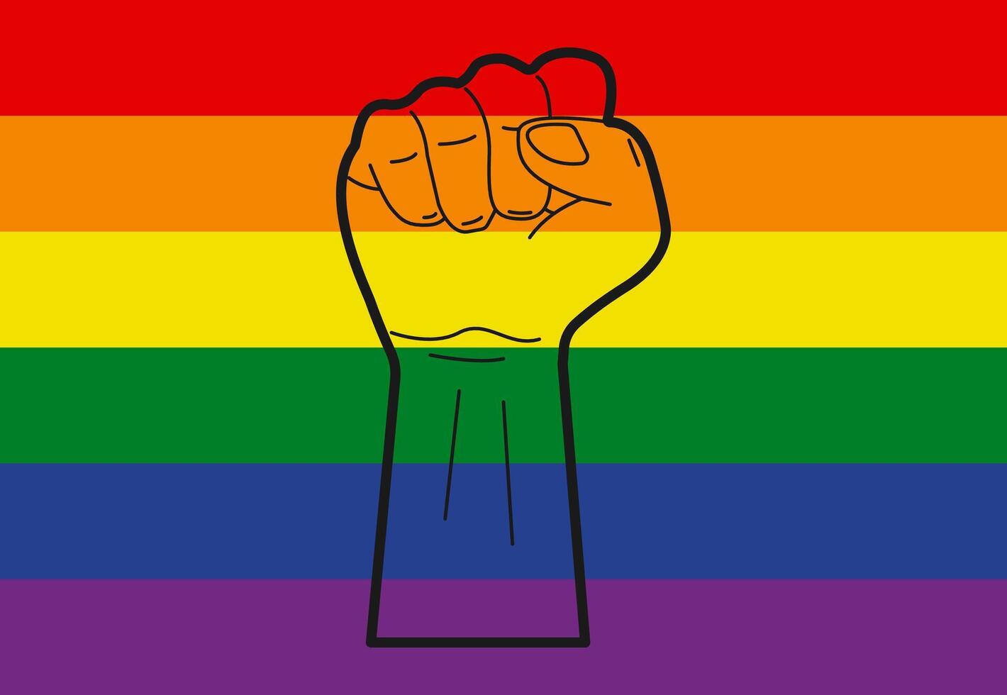 Raised fist on rainbow background vector