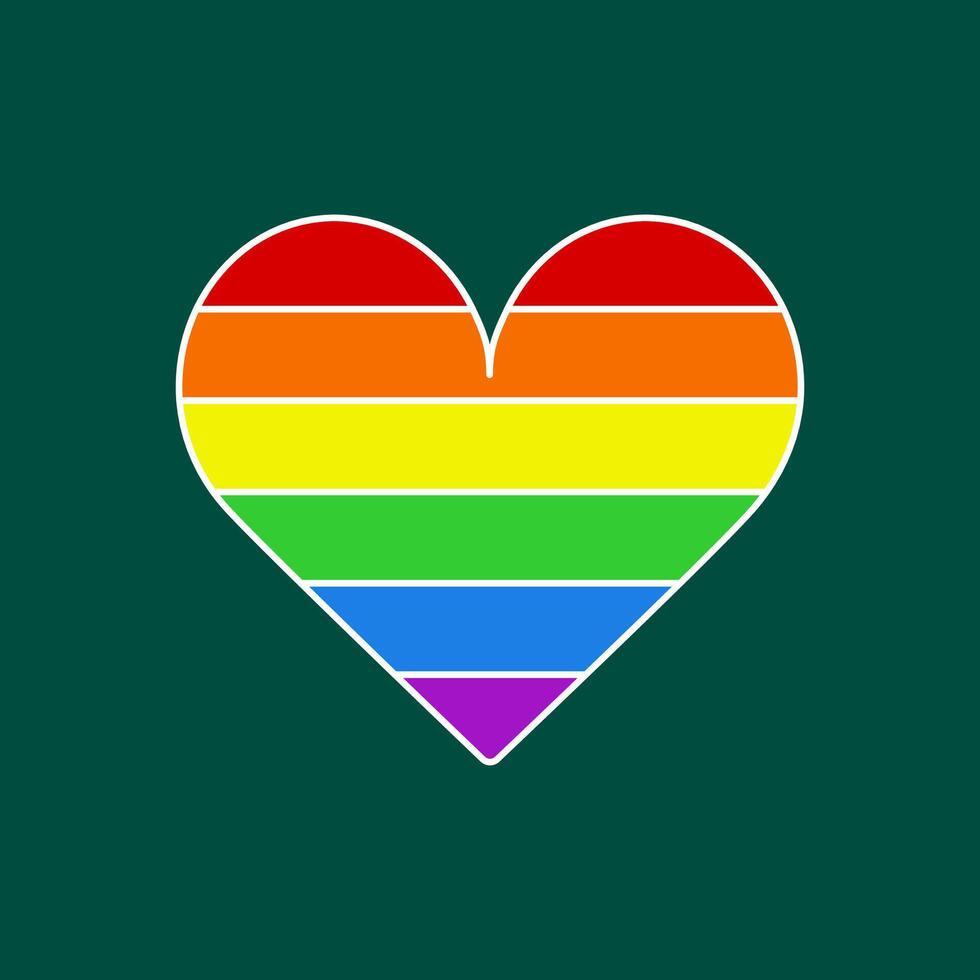 Rainbow Heart with White Stroke on Dark Green Background vector