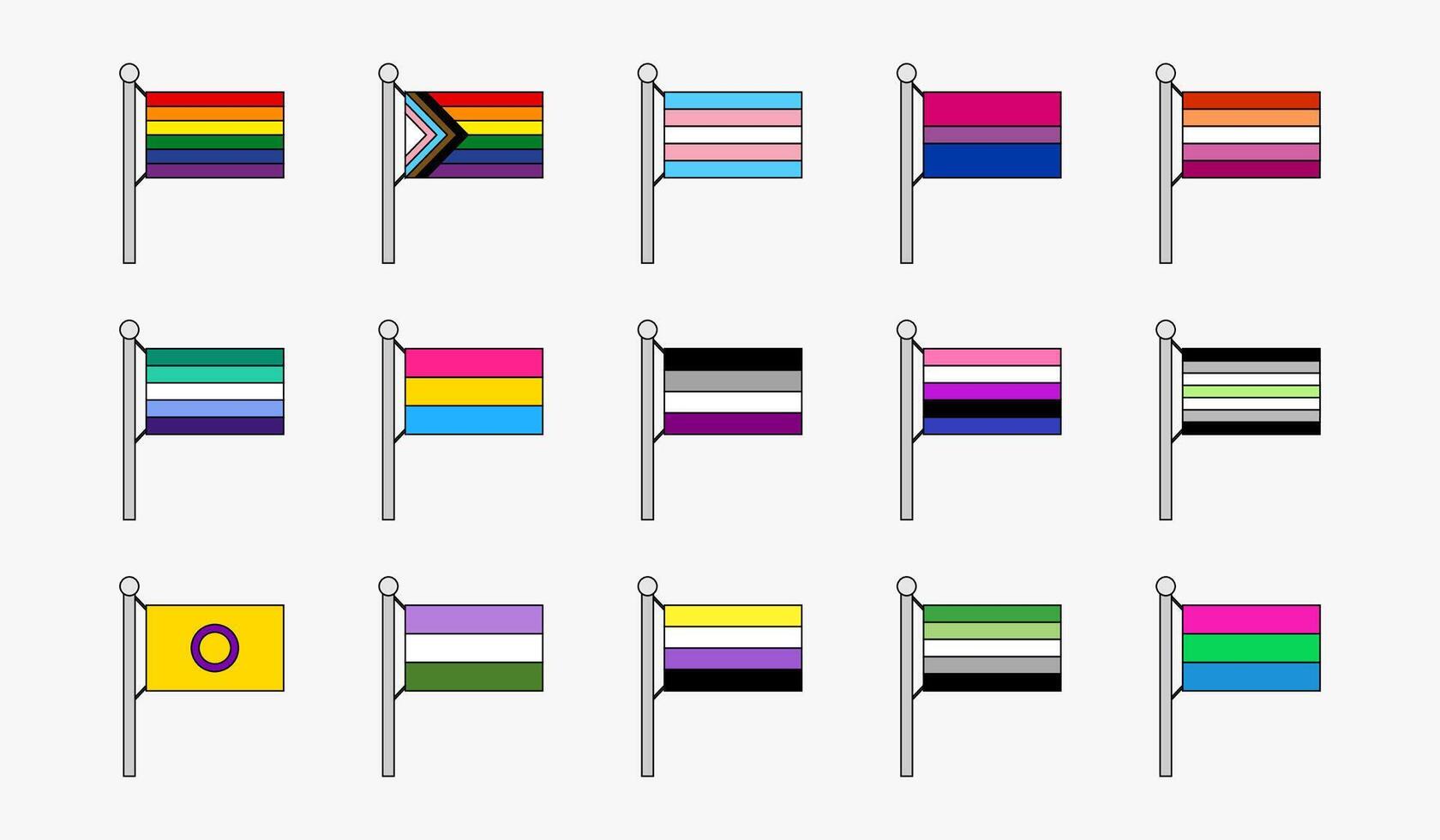Various LGBTQ+ pride flags displayed together vector